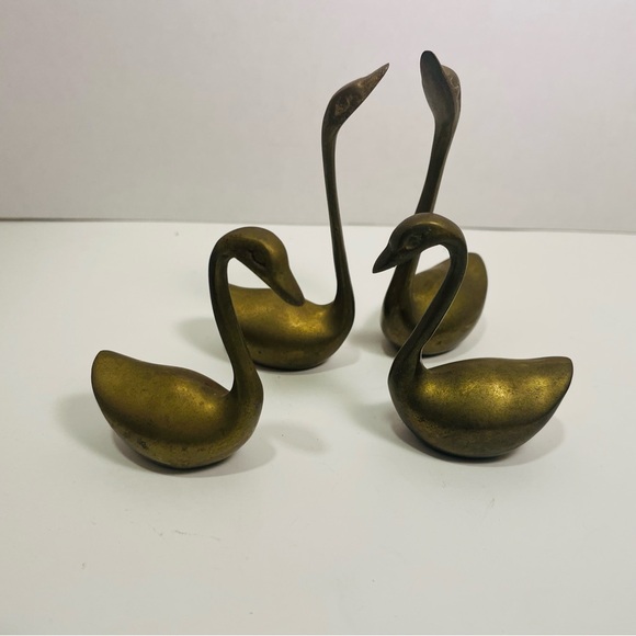 Vintage Made In Korea Brass Geese Gaggle Figurine Set of 4 - Picture 3 of 5